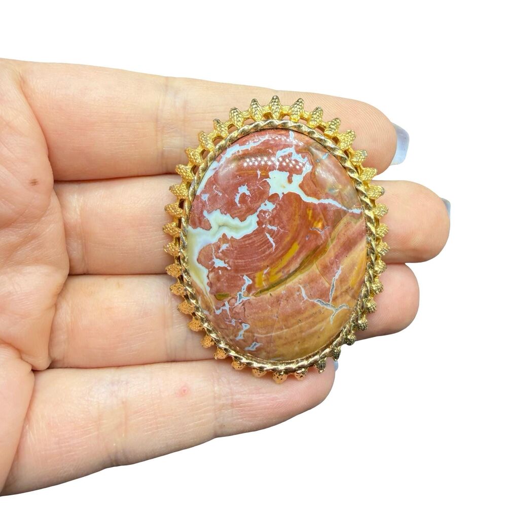 Vintage Jewelry Noreena Jasper Brooch Pendant Pin